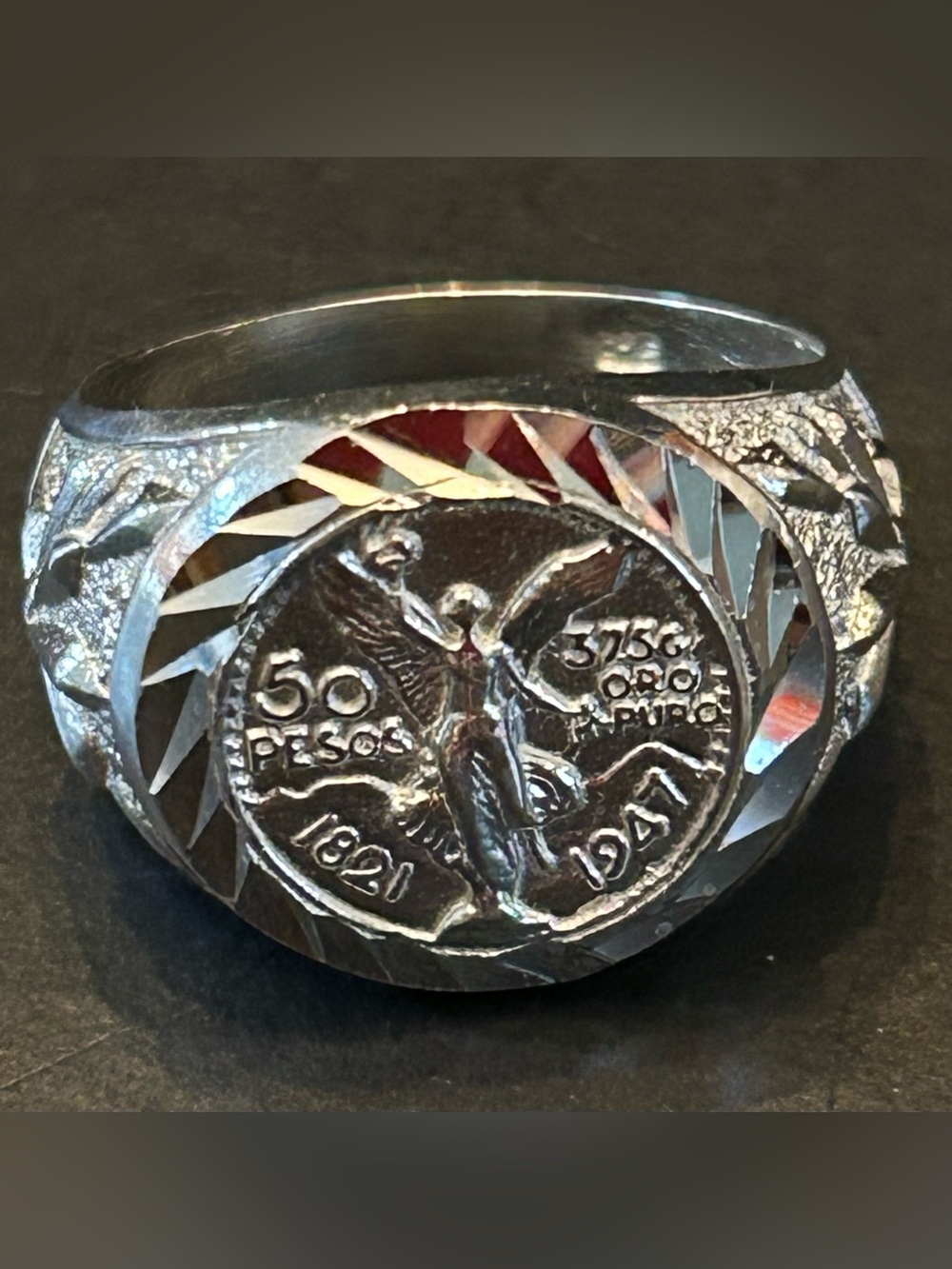 Men’s Centenario Signet Motif Solid 5.27 Grams of 925 Sterling Silver Ring